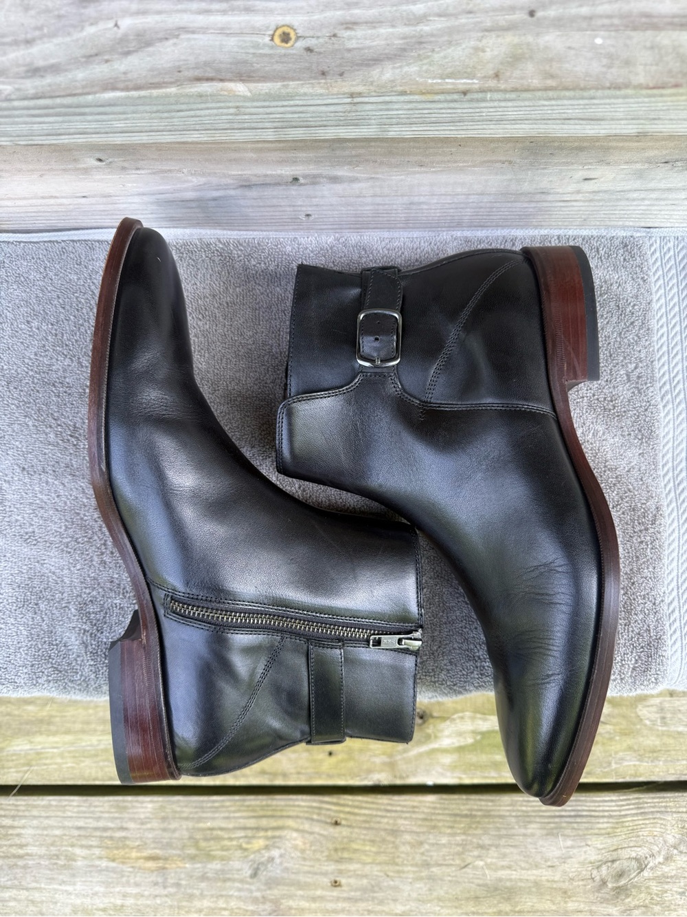 Johnston & Murphy Black Leather Ankle Boots Buckle Jodhpur Zip Mens 10.5 M Dress - Picture 4 of 16